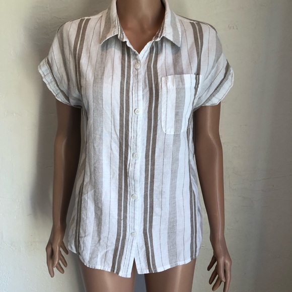Dash Women’s Size L Tan/White Sleeveless Bohemian Style Blouse Button-Up Shirt - Picture 1 of 16